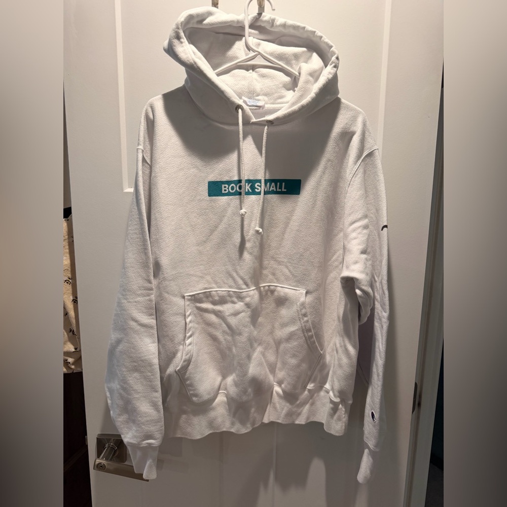 Booksy Logo White Hoodie with Teal Box Logo